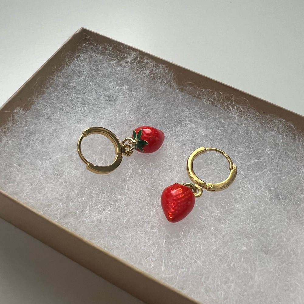 Strawberry Dangle Hoop Earrings